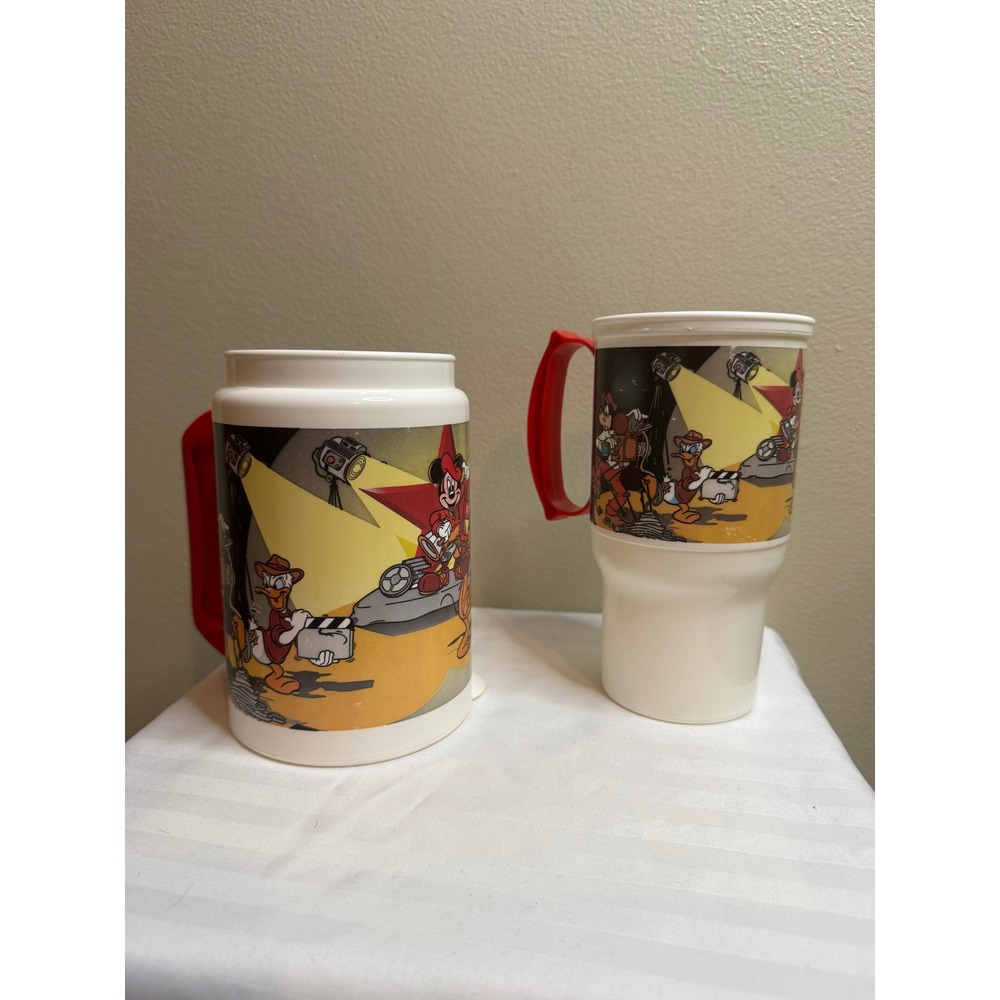 Vintage Disney All-Star Movie Resort Mugs Set Mickey Donald Pluto Red Handle